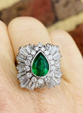 Vintage Ring-dant Platinum 4ct Pear Emerald G VS Diamond Ballerina Ring Pendant