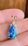 Vintage Estate 2.60ct Blue Topaz Diamond Necklace Slide Pendant