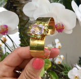 Impressive Retro Midcentury Estate 14k Gold Large Kunzite Peridot Gemstone Cuff