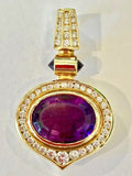 Vintage Retro Estate 18k Gold La Triomphe VS Diamond Amethyst Necklace Pendant