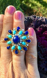 Retro 18k Vintage Estate JGJLRY Large Lapis Turquoise VS Diamond Statement Ring