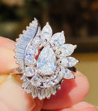 Vintage 1950s Platinum3ct VS Diamond Baguette Marquise Halo Ballerina Ring