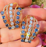 Vintage Retro 1960s 14k Gold 6ct VS Diamond Blue Sapphire Drop Cluster Earrings