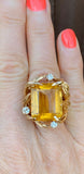Vintage 1960s Estate Large Heavy 14K Gold Citrine Diamond Cocktail Ring