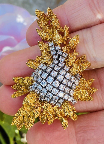Vintage Estate ST GEO 18k Gold 3.00ct F VS Diamond Necklace Pendant Brooch