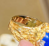 Vintage ST GEO 18k Gold Freeform Lapis Diamond Cocktail Ring