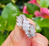 Vintage Estate Platinum 1.60ct Marquise Brilliant Diamond Cluster Cocktail Ring