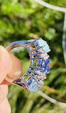 Vintage Estate 14k Gold Opal Tanzanite Blue Topaz Diamond Ring Retro Band
