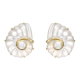 Trianon RARE 18k Gold Mother of Pearl Rock Crystal Shell Nautilus Earrings