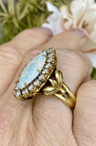 Vintage La Triomphe 18k Gold Marquise Opal VS Diamond Halo Navette Cocktail Ring