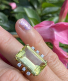 Vintage Estate 18k Gold 14ct Yellow Citrine Beryl Diamond Cocktail Ring