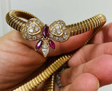 Vintage Estate 14k Gold Tubogas Choker Necklace G VS Ruby Diamond Pendant