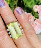 Vintage Estate 18k Gold 14ct Yellow Citrine Beryl Diamond Cocktail Ring