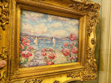 KADLIC Original Oil Painting Abstract Seascape Impasto Gold Gilt 15" Frame