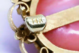 Rare Italian Antique 14K Gold Salmon Coral Cabochon Necklace Pendant Pin Brooch