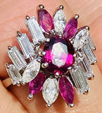 Vintage Midcentury 1950s  18k Gold  3.0ct Ruby VS Marquise Diamond Cluster Ring