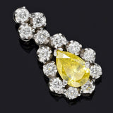 Vintage Estate 14k White Gold Retro 1.00ct Yellow Diamond Halo Necklace Pendant