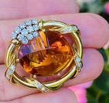 Vintage HAMMERMAN 18k Gold 20ct Diamond Amber Citrine Brooch Pin Pendant