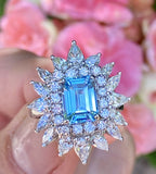 Vintage Ring-dant Platinum 4ct Aquamarine G VS Diamond Ballerina Ring Pendant