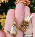 Vintage 1950s Retro Estate 18k Gold Emerald Cut Citrine Diamond Earrings