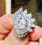 Vintage 1950s Platinum3ct VS Diamond Baguette Marquise Halo Ballerina Ring