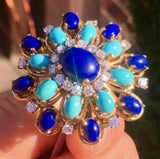 Retro 18k Vintage Estate JGJLRY Large Lapis Turquoise VS Diamond Statement Ring