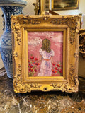 KADLIC Original Oil Painting Girl Child Lady Floral Impasto Gold Gilt 15" Frame