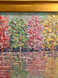 KADLIC Abstract Autumn Trees  Landscape Art Original Oil Painting Gold Frame 24”
