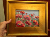 KADLIC Red Floral Poppies Poppy Original Oil Painting 9x13” Gold Gilt Frame