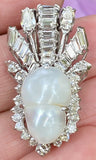 Vintage 1950s 18k Gold 2.70ct Baguette Pear Diamond Baroque Pearl Slide Pendant