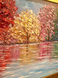 KADLIC Trees Fall Autumn  Landscape Original Oil Painting 20x24" Gold Gilt Frame