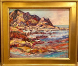 KADLIC Abstract Mountains Seascape Impasto Original Oil Painting Gold Frame 24”