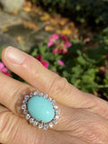 Vintage 14k Gold Robins Blue Turquoise Diamond Halo Cocktail Ring
