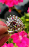 Vintage Midcentury 1950s  18k Gold  3.0ct Ruby VS Marquise Diamond Cluster Ring