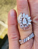 Vintage 1950s Platinum3ct VS Diamond Baguette Marquise Halo Ballerina Ring