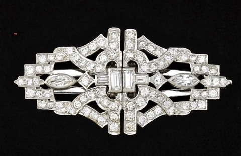 Antique Art Deco Vintage 6.00ct VS Diamond Brooch Dress Clips Midcentury
