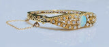 Vintage Midcentury Retro 14k Gold 2ct VS Diamond Opal Bangle Bracelet Cuff