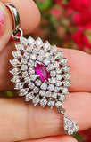 Vintage Estate 1950s 14k Gold E/F VS1 Diamond Halo Ruby Necklace Pendant Drop
