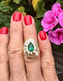 Vintage 18K Yellow Gold 3.44ct Emerald Baguette Diamond Ballerina Cocktail Ring