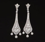 Stunning Art Deco Estate Pair of Platinum 4.50 Ct Diamond Pendant Earrings