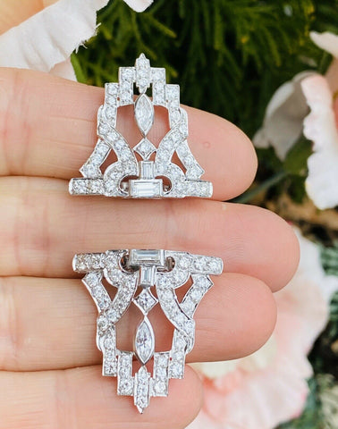 Antique Art Deco Vintage 6.00ct VS Diamond Brooch Dress Clips Midcentu – Sarah Kadlic Antique Art Deco Vintage 6.00ct VS Diamond Brooch Dress Clips Midcentu – Sarah Kadlic