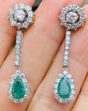 Vintage Estate 18k Gold 3.00ct VS Diamond Emerald Dangle Drop Pierced Earrings