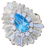 Vintage Platinum RING-DANT 2.75ct Blue Topaz VS Diamond Ballerina Baguette Ring