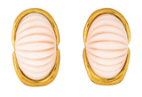 Vintage Estate TRIO 14k Gold Carved Angel Skin Coral Cabochon Clip Earrings