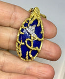 Stunning La Triomphe 18k Gold Lapis Lazuli Diamond Pendant Necklace