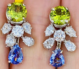 Vintage 18k Gold 9.0ct VS Diamond Tanzanite Peridot Pendant Dangle Drop Earrings