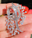 Vintage 1950s Midcentury Platinum 3ct  Marquise Baguette Diamond Brooch Pendant