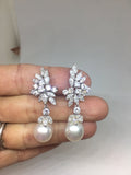 RARE Estate Platinum 5.60 ct VS Diamond South Sea Pearl Pendant Dangle Earrings