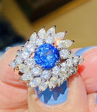 Vintage 1950s Platinum 5ct Blue Sapphire VS Diamond Cluster Cocktail Ring