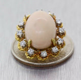 Vintage Estate 18k Yellow Gold Angel Skin Coral 1.50ct Diamond Earrings